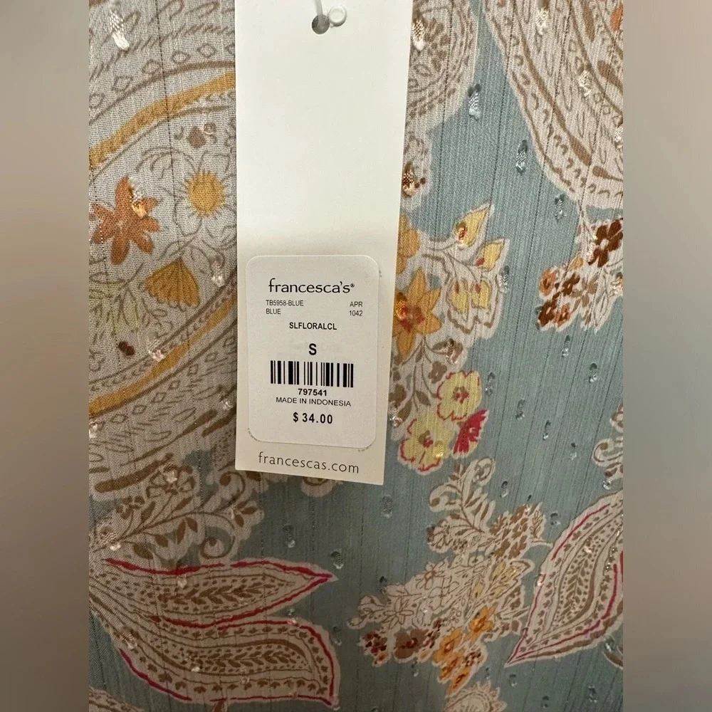 Blue Rain Textured Paisley Print Cami Small - Picture 6 of 6